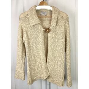 ROSSAN Ireland  EST S Hand Loomed Linen Cotton One Button Cardigan Sweater Beige